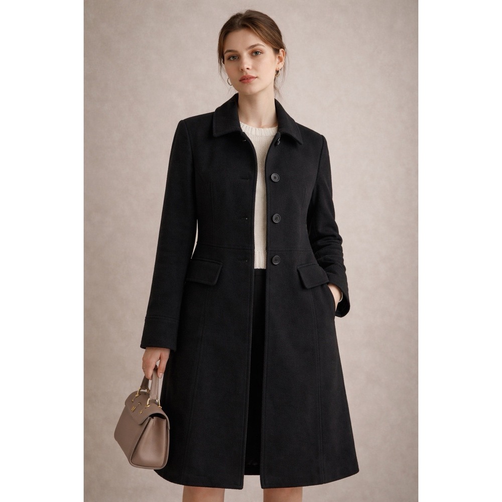 Boden Women's Black Cashmere Blend Long Coat Classic Tailored Size 14